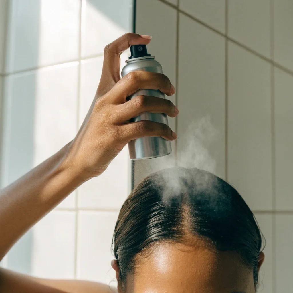 Bombe de shampoing sec sans marque photographiée seule sur fond blanc