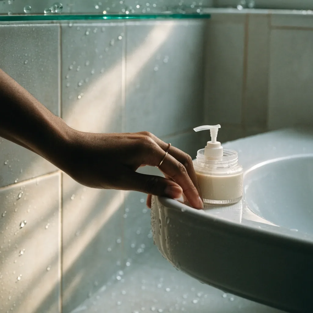 Pot à pompe sans marque pour les mains et les ongles, photographié seul sur fond blanc
